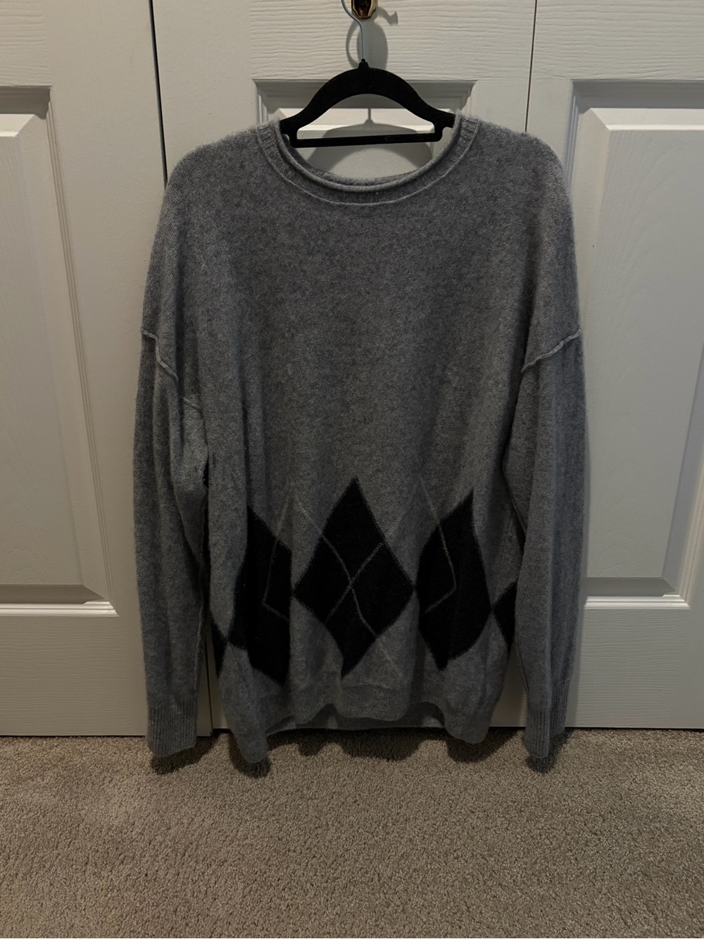 Women’s Grey Cashmere Argyle Crewneck Sweater